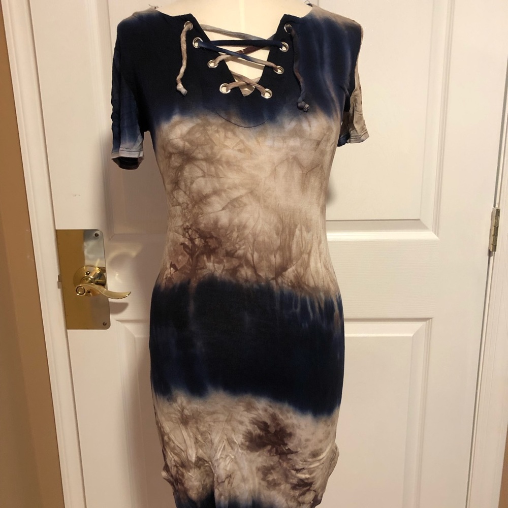 Navy Beige tie-dye Dress